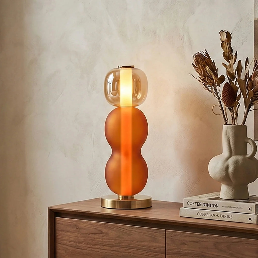 Bobbelformet Bordlampe i Farvet Glas med Messingfod 2