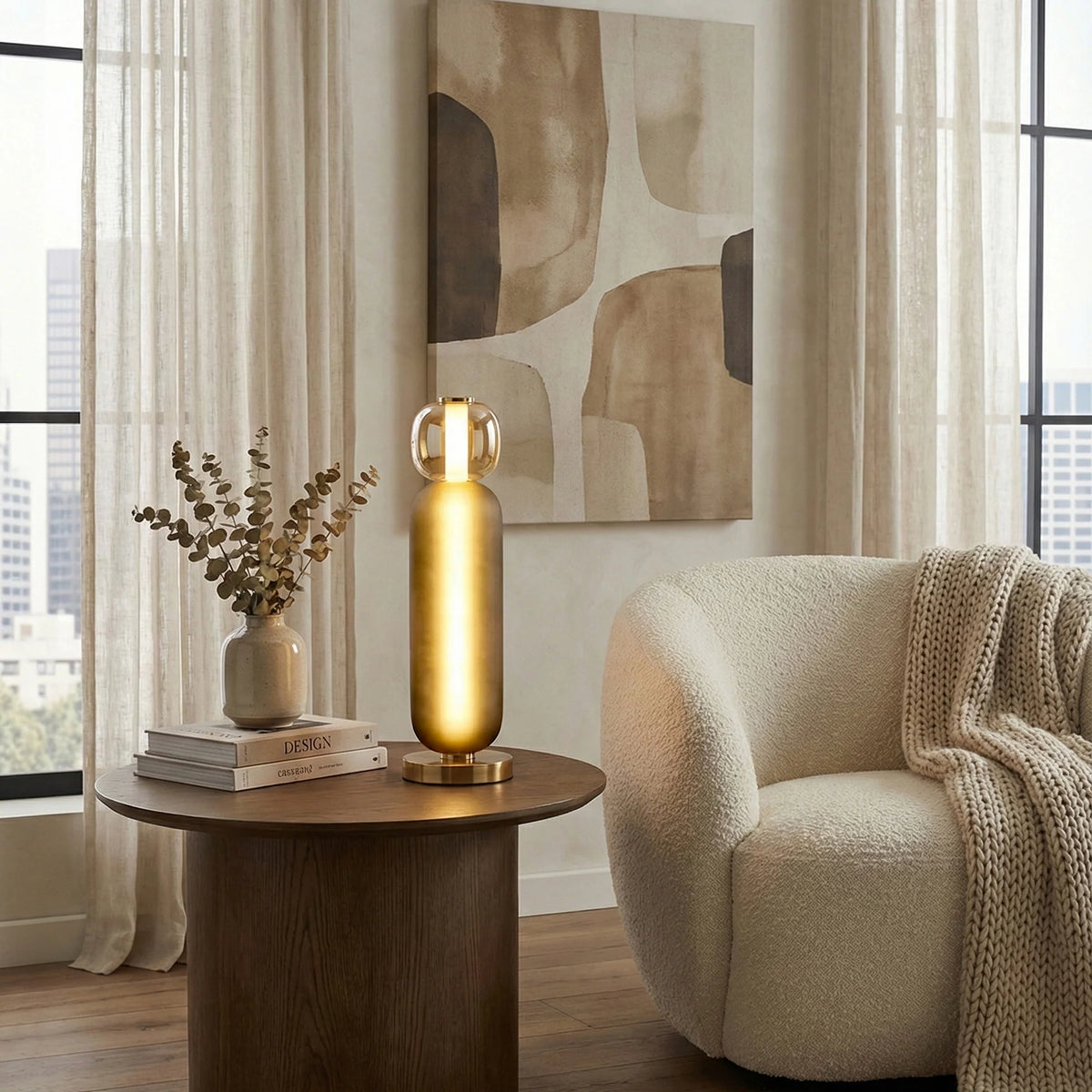 Bobbelformet Bordlampe i Farvet Glas med Messingfod 3