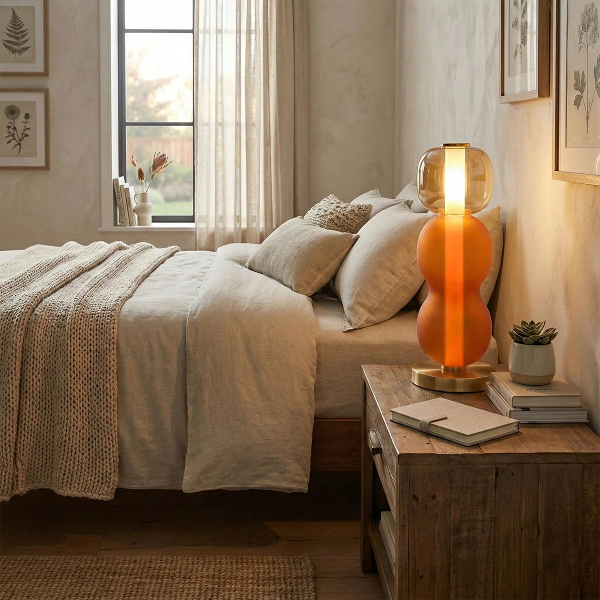 Bobbelformet Bordlampe i Farvet Glas med Messingfod 4