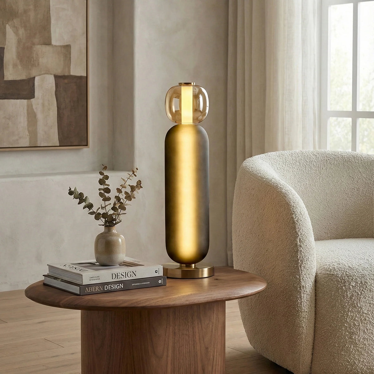 Bobbelformet Bordlampe i Farvet Glas med Messingfod 6