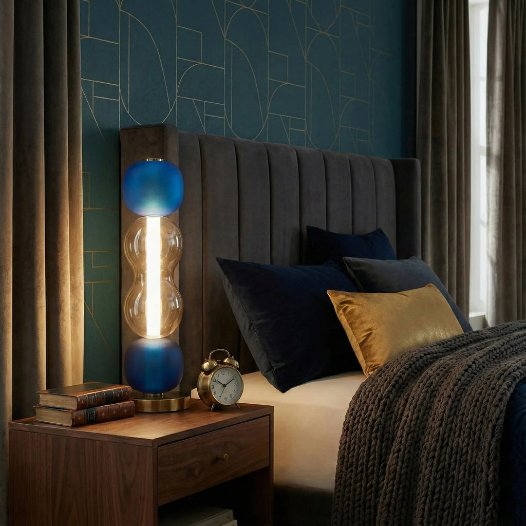 Bobbelformet Bordlampe i Farvet Glas med Messingfod 7