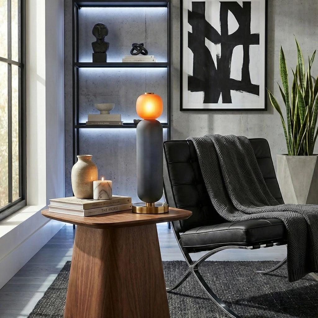 Bobbelformet Bordlampe i Farvet Glas med Messingfod 8