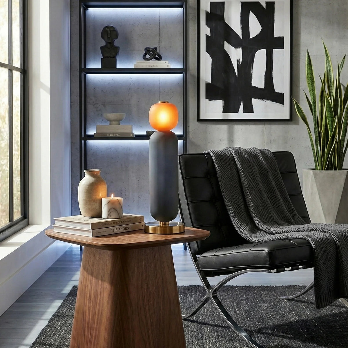 Bobbelformet Bordlampe i Farvet Glas med Messingfod 8