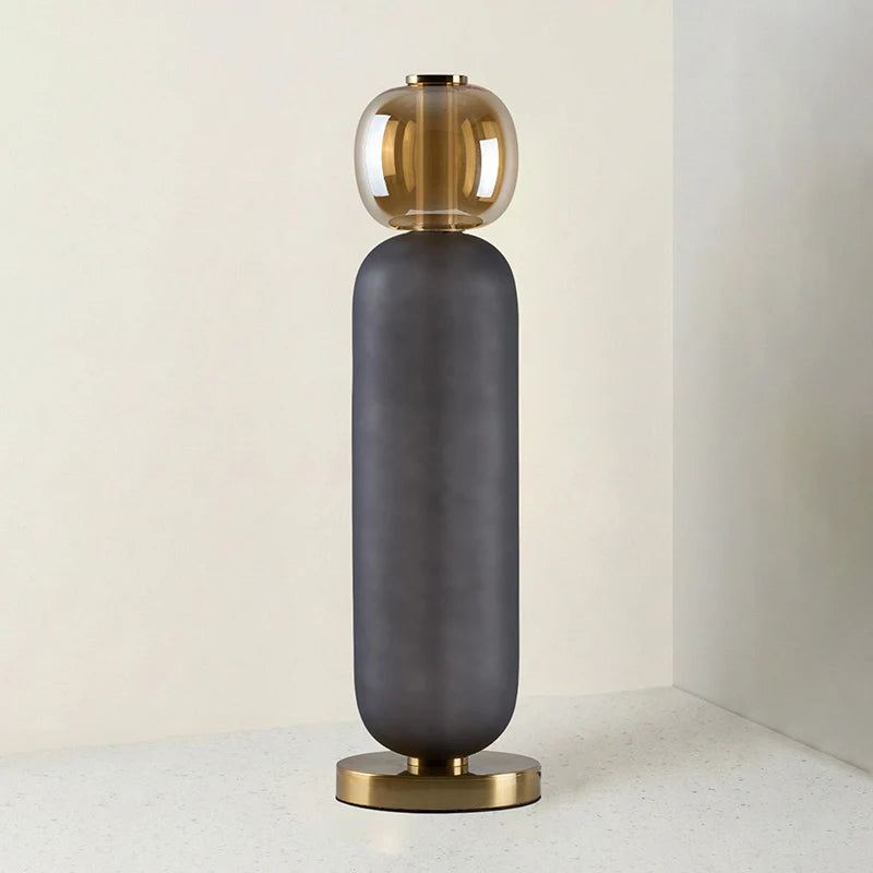Bobbelformet Bordlampe i Farvet Glas med Messingfod 9