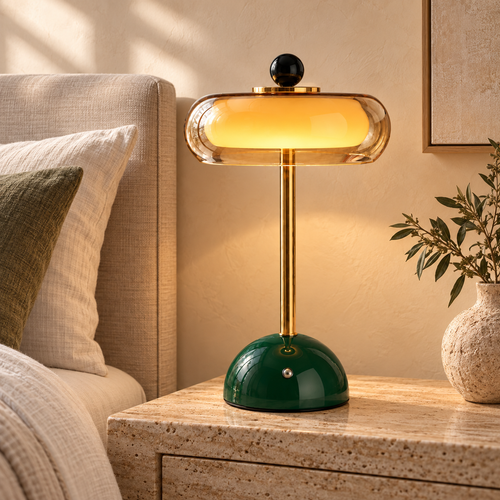 Bordlampe i Glas med Alabasterskærm til Stue og Soveværelse 0