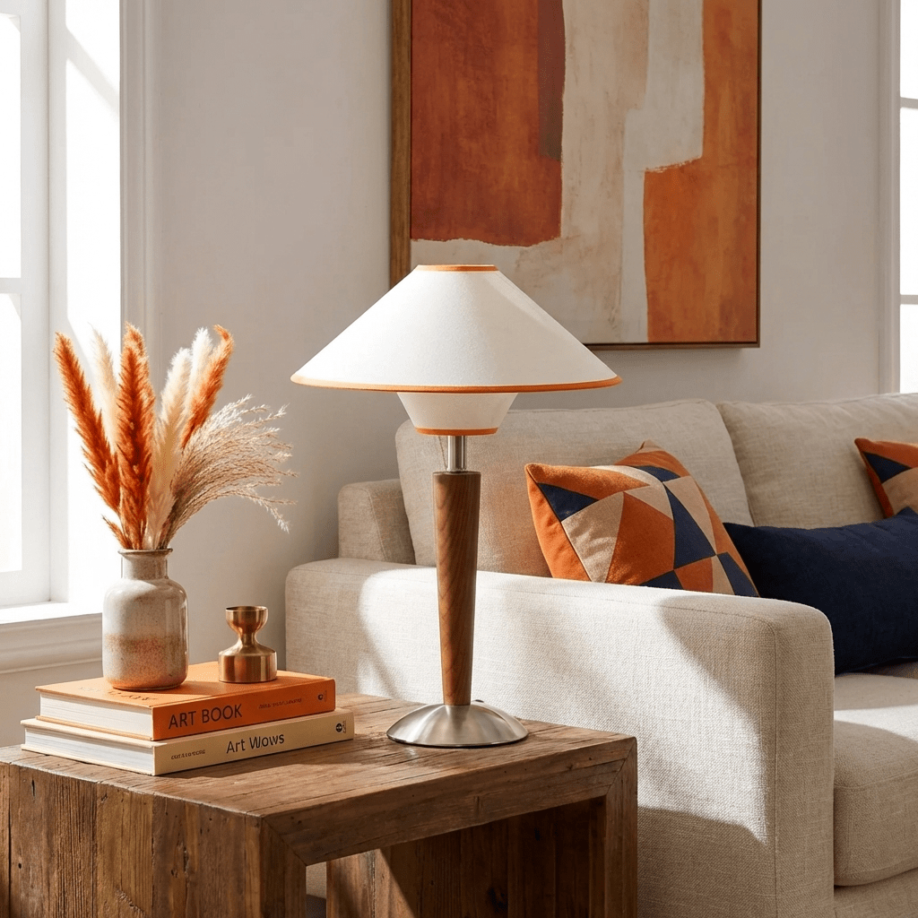 Bordlampe i Træ – Klassisk Design med Varmt Lys og Metalfod 3