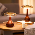 Bordlampe i Træ – Ravfarvet Glasskærm med Justerbar Lysstyrke 7