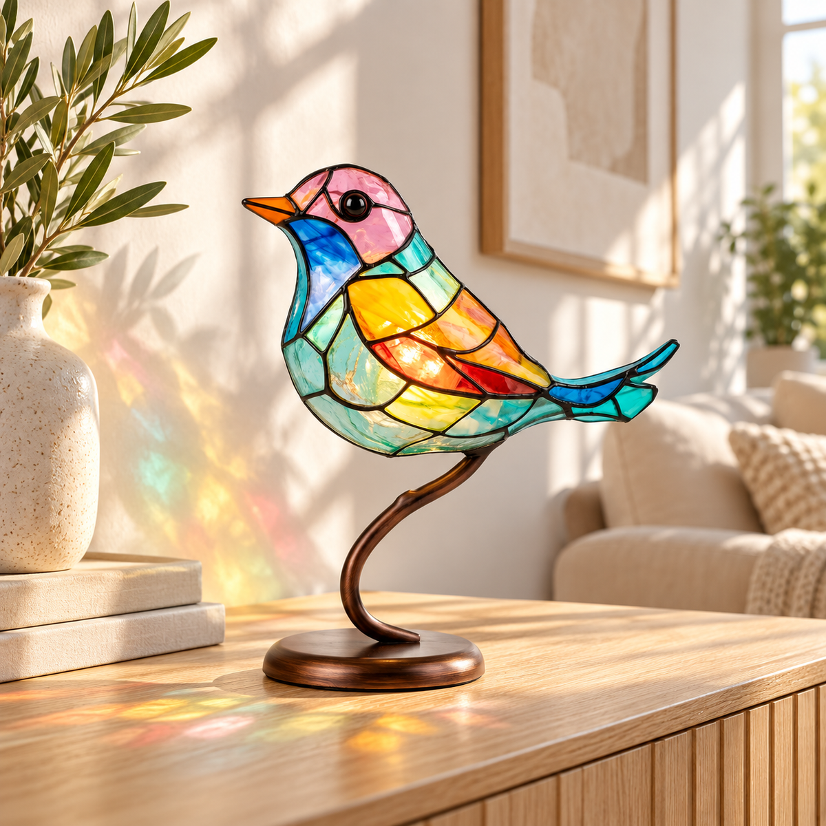 Dekorativ Fuglestatue i Glas – Farverig Glasfigur til Boligen 0