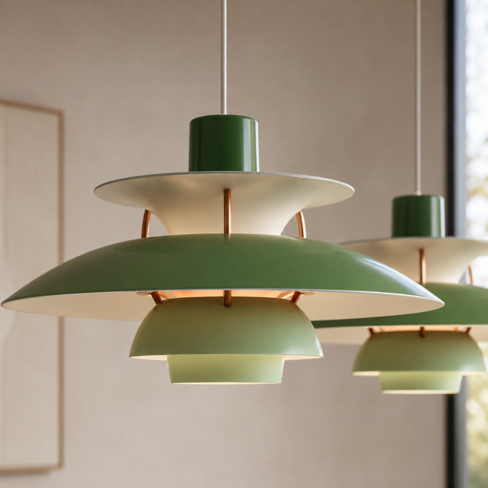 Designer Pendel Lampe i Metal - Flerlags Skærm med Blændfri Belysning 19