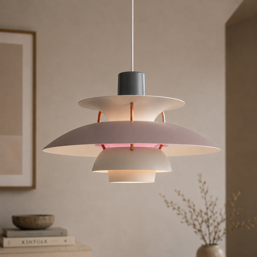 Designer Pendel Lampe i Metal - Flerlags Skærm med Blændfri Belysning 20