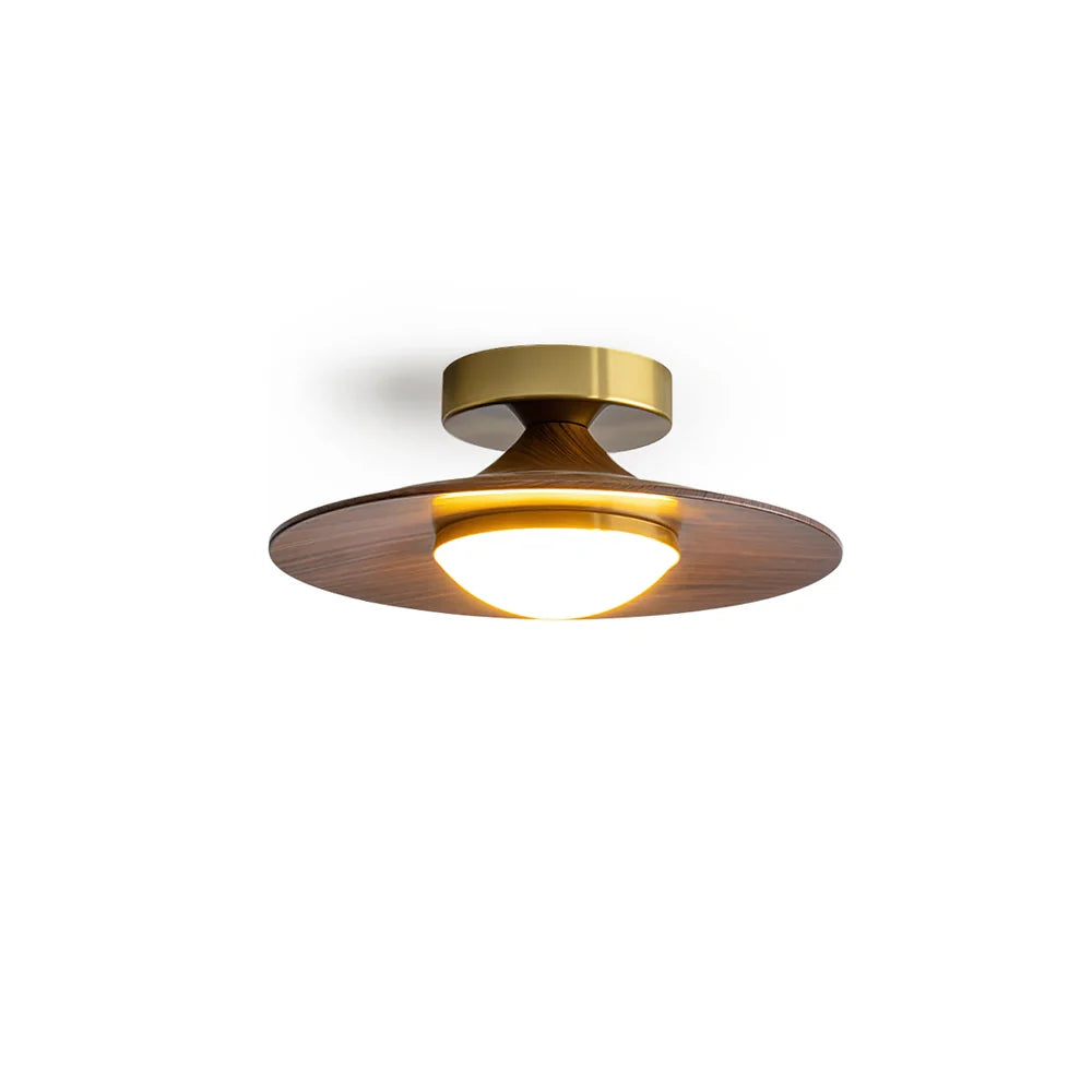 Discformet Loftlampe i Valnød og Messing med Akrylkuppel 1