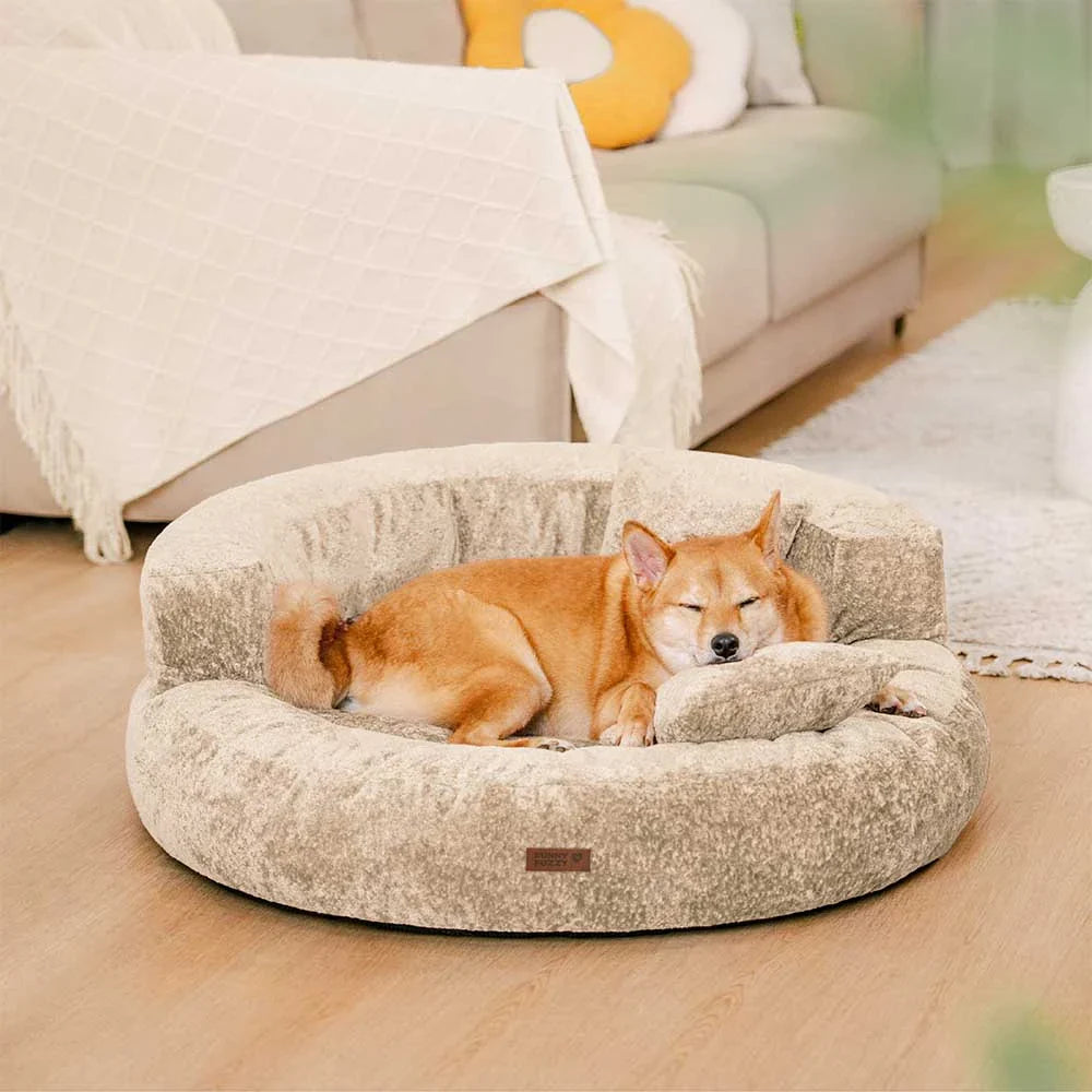 Donut Hundeseng i Blødt Diamond Velvet med Ortopædisk Støtte og Aftagelig Pude 0