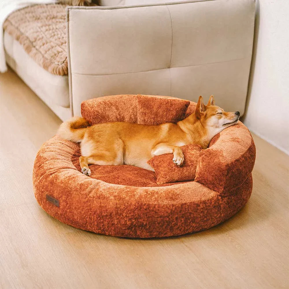 Donut Hundeseng i Blødt Diamond Velvet med Ortopædisk Støtte og Aftagelig Pude 2
