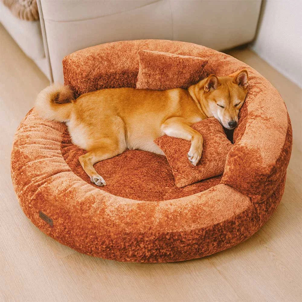 Donut Hundeseng i Blødt Diamond Velvet med Ortopædisk Støtte og Aftagelig Pude 4