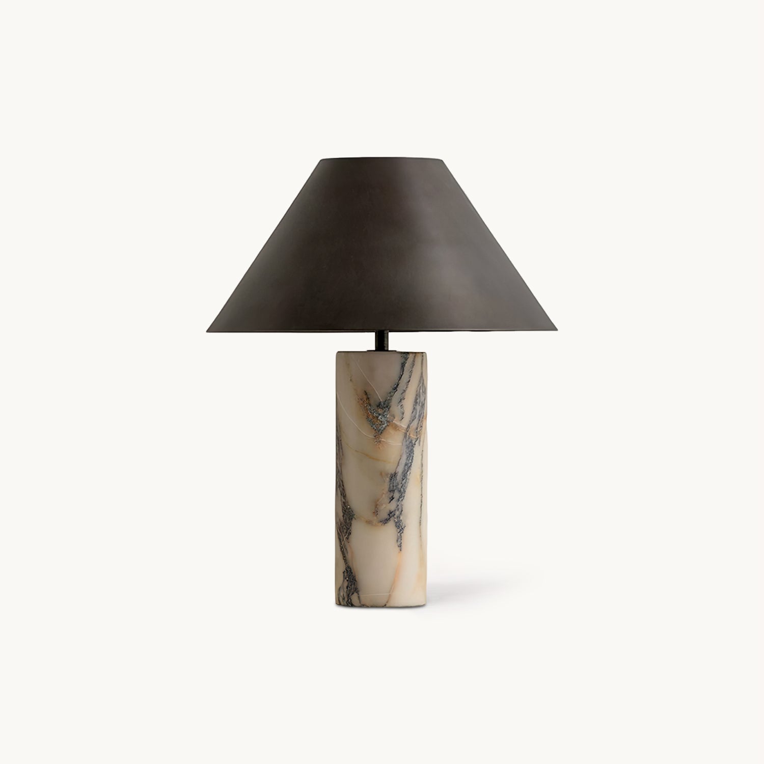 Eksklusiv Bordlampe i Marmor - Skulpturel Cylinderfod med Elegant Sort Skærm 1
