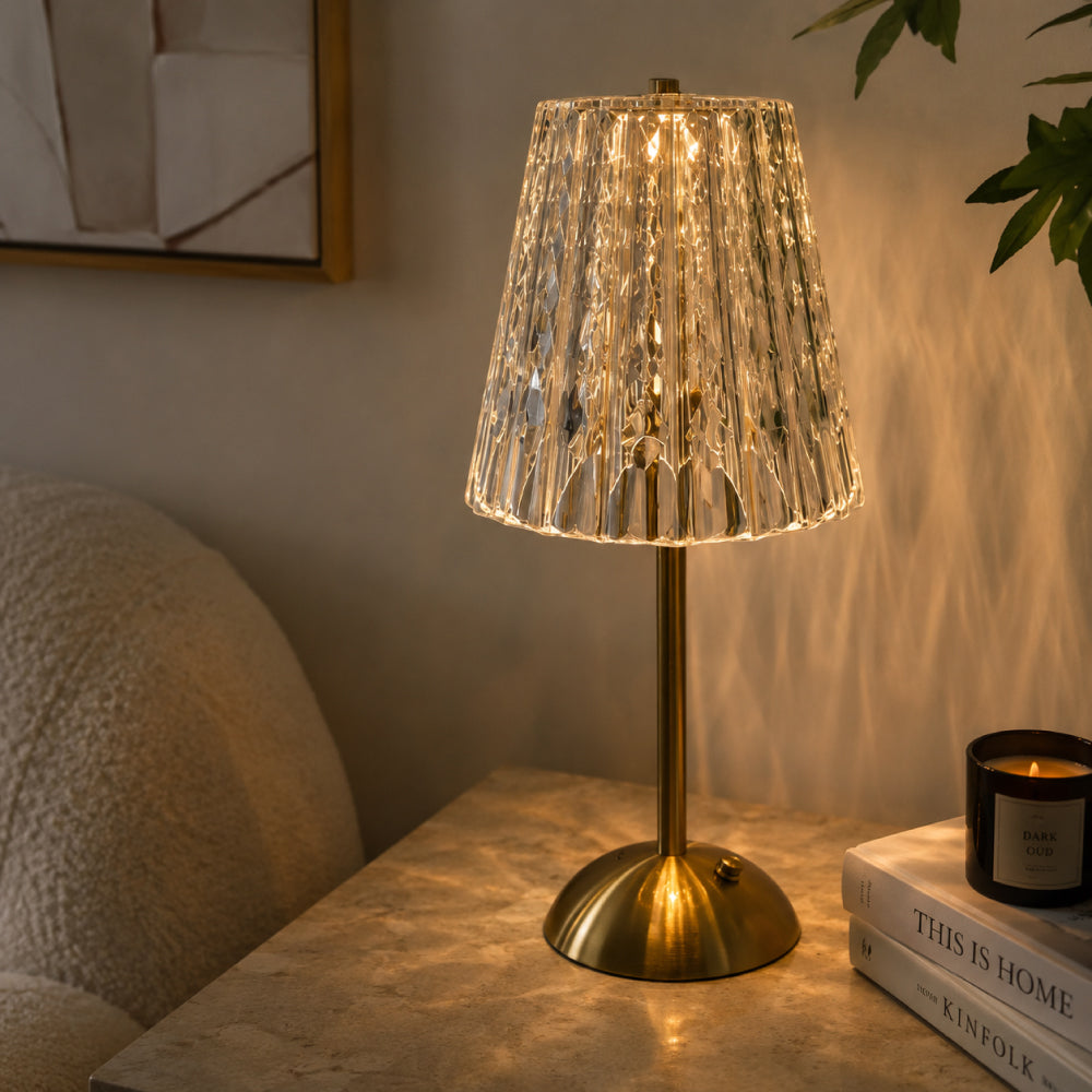 Genopladelig Bordlampe Uden Ledning – Elegant Krystalskærm med Touch-Dæmpning 0