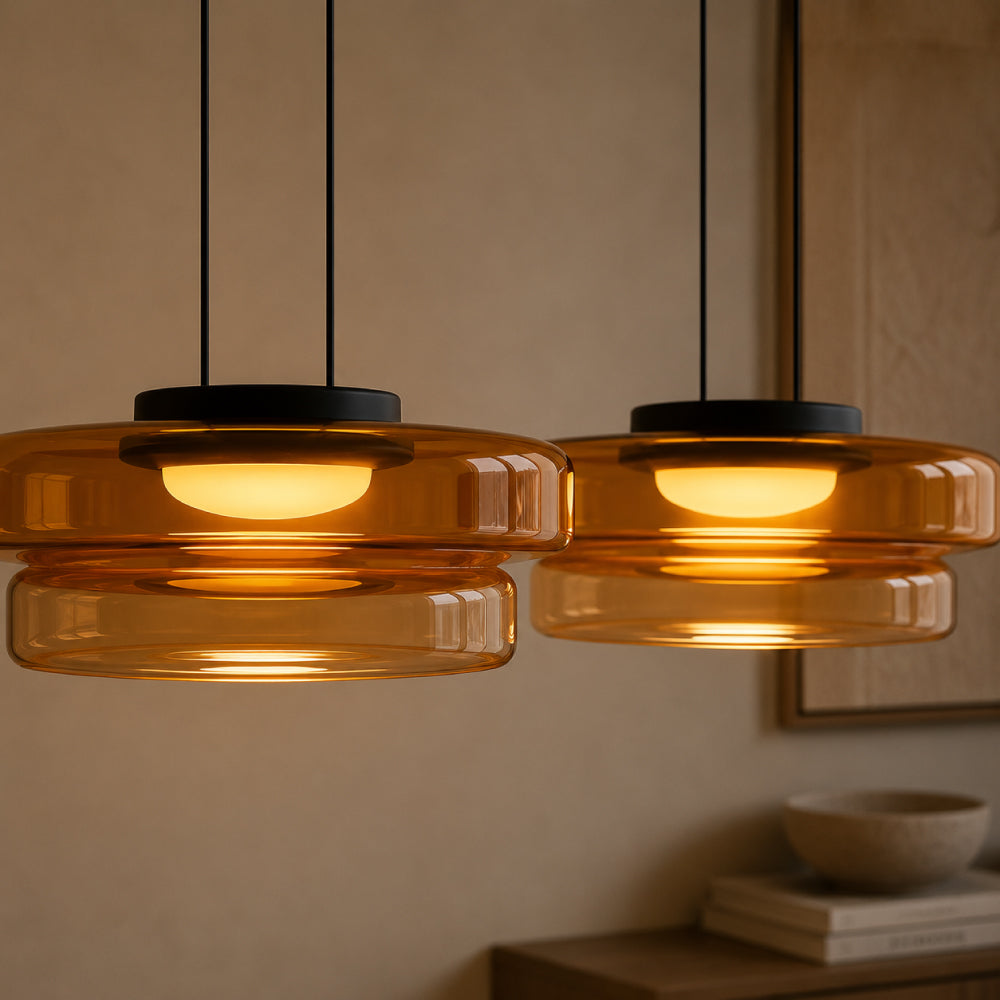 Glas Pendel Lampe - Lagdelt Glasdesign i Tonet Glas med Justerbar Højde 25
