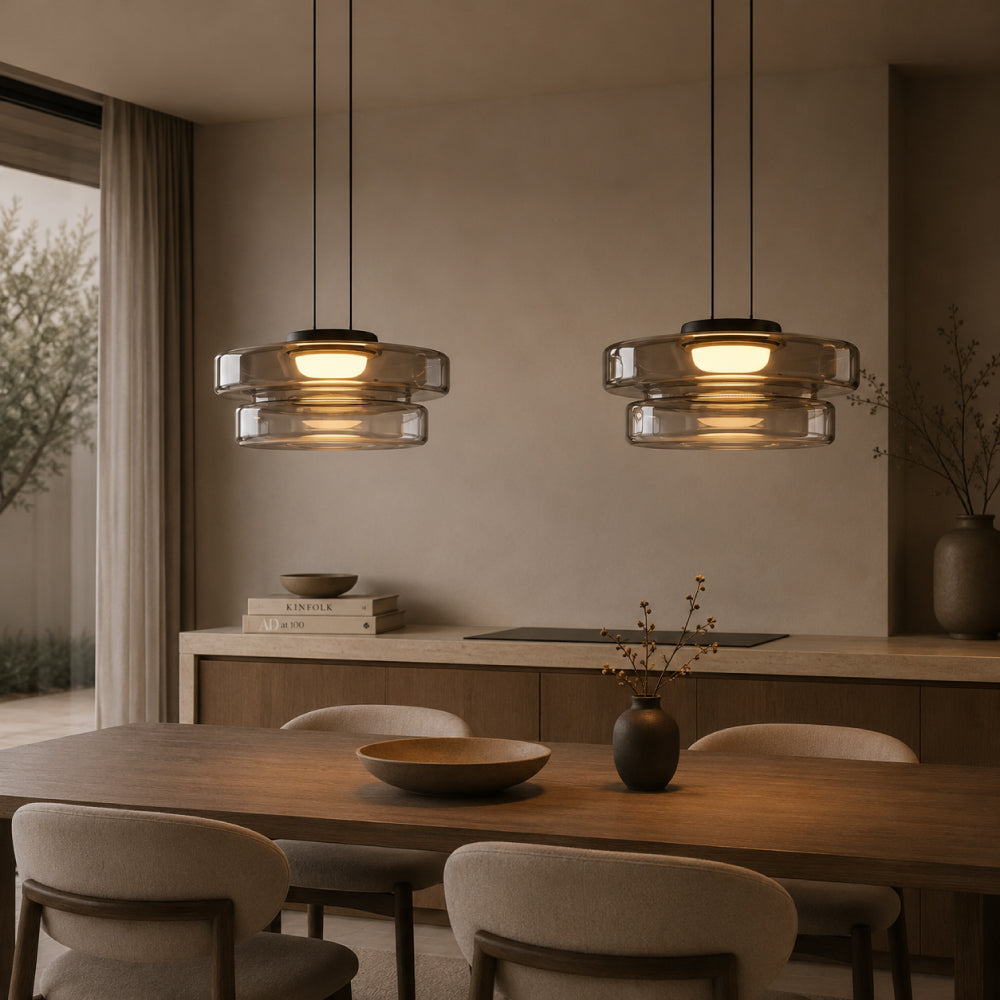 Glas Pendel Lampe - Lagdelt Glasdesign i Tonet Glas med Justerbar Højde 26