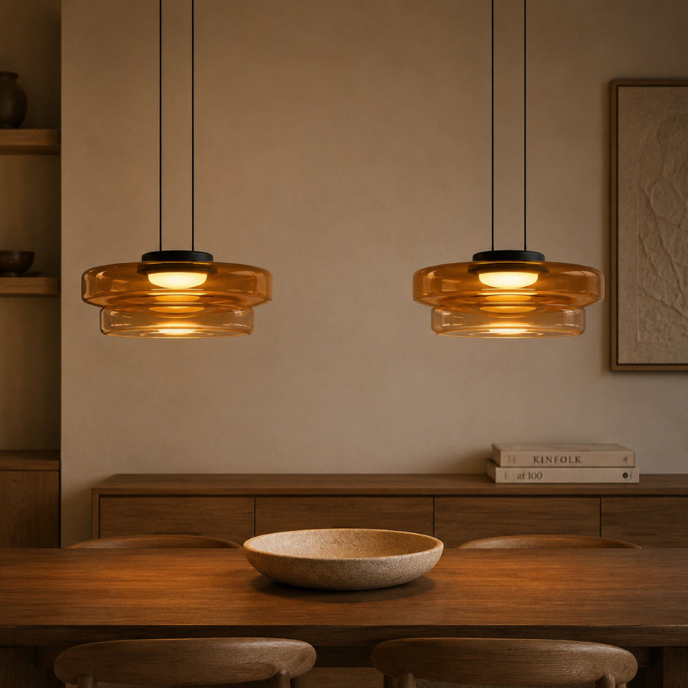 Glas Pendel Lampe - Lagdelt Glasdesign i Tonet Glas med Justerbar Højde 27