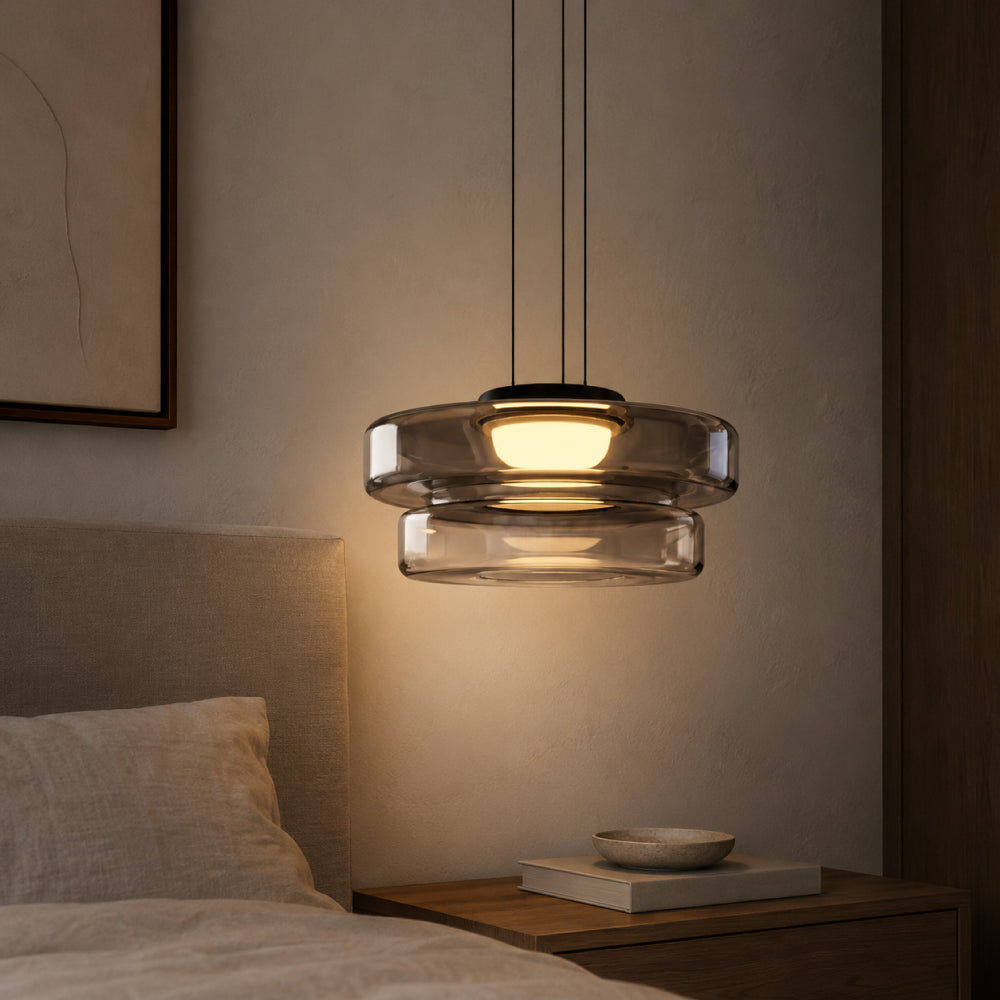 Glas Pendel Lampe - Lagdelt Glasdesign i Tonet Glas med Justerbar Højde 28