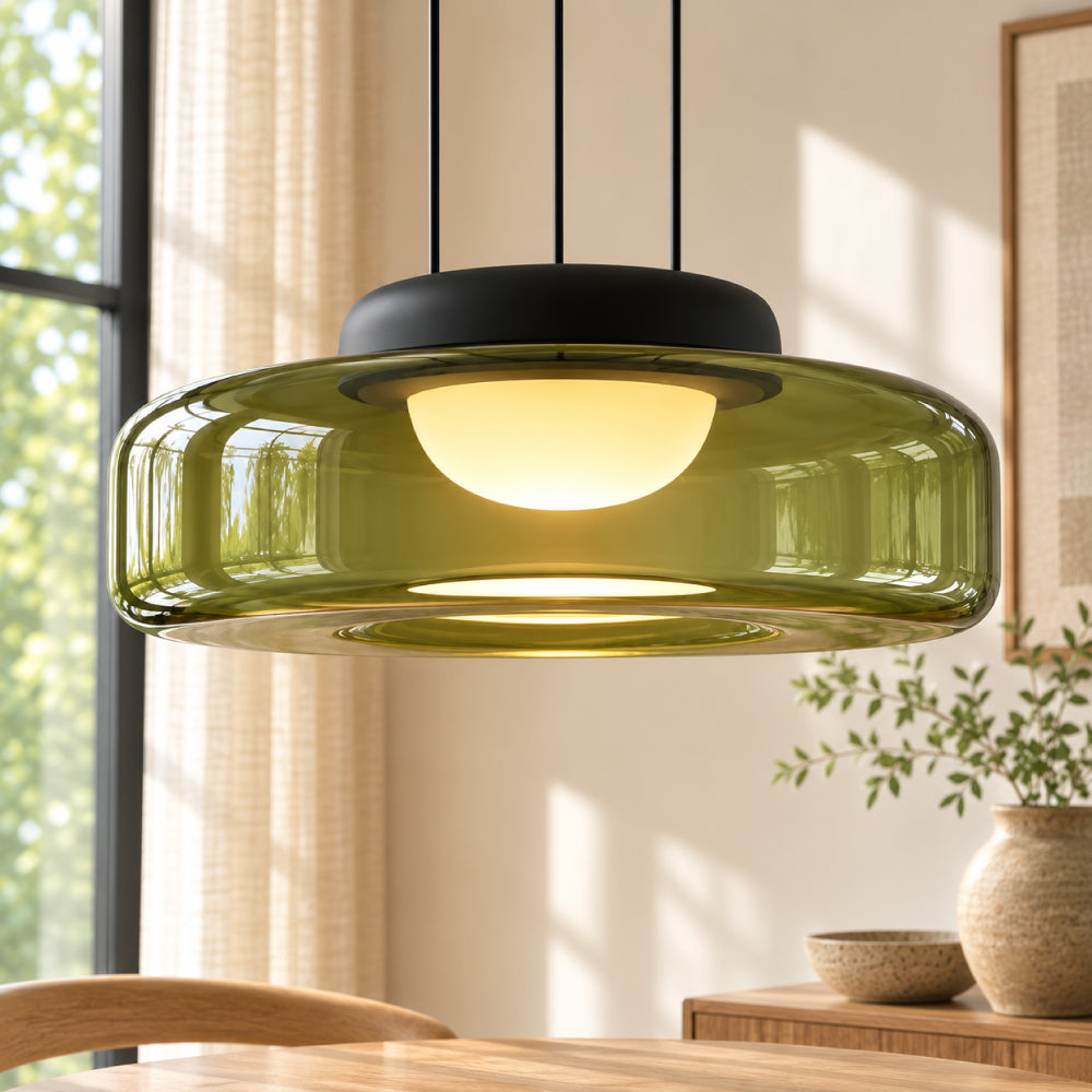 Glas Pendel Lampe - Lagdelt Glasdesign i Tonet Glas med Justerbar Højde 29