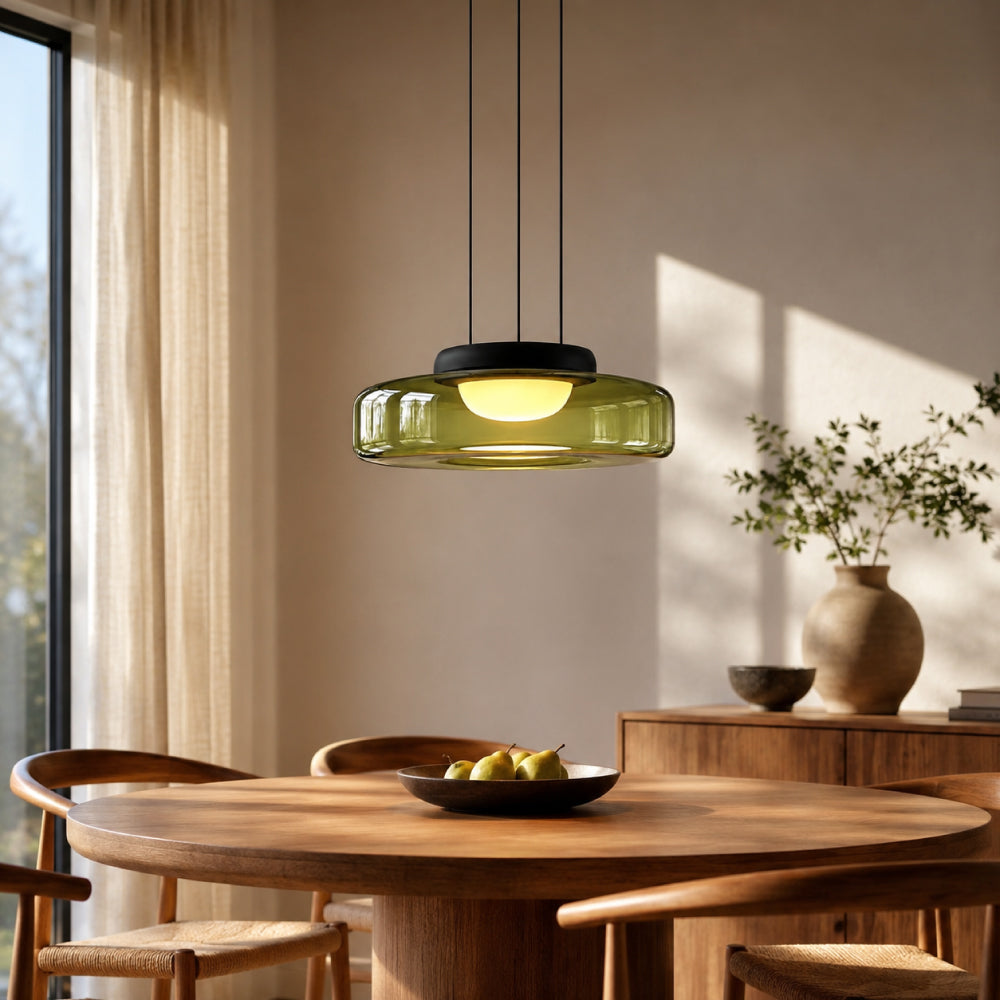 Glas Pendel Lampe - Lagdelt Glasdesign i Tonet Glas med Justerbar Højde 30