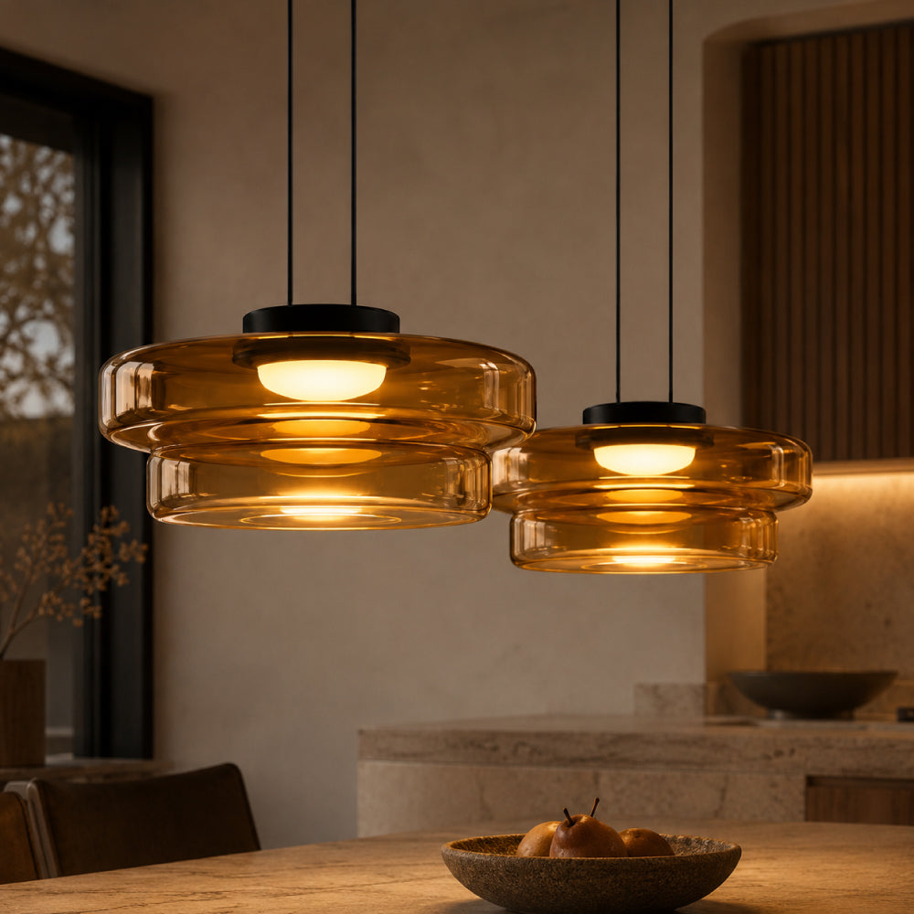 Glas Pendel Lampe - Lagdelt Glasdesign i Tonet Glas med Justerbar Højde 31
