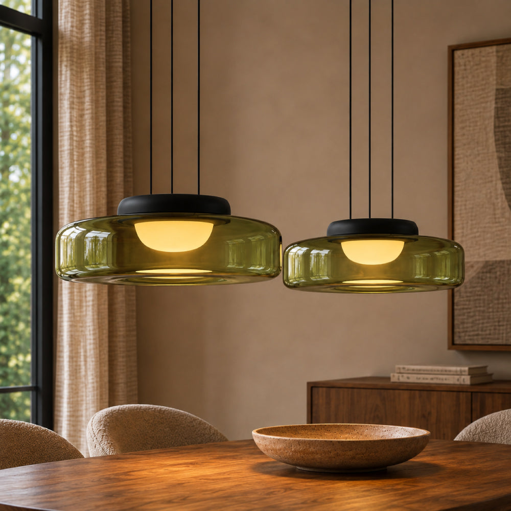 Glas Pendel Lampe - Lagdelt Glasdesign i Tonet Glas med Justerbar Højde 32