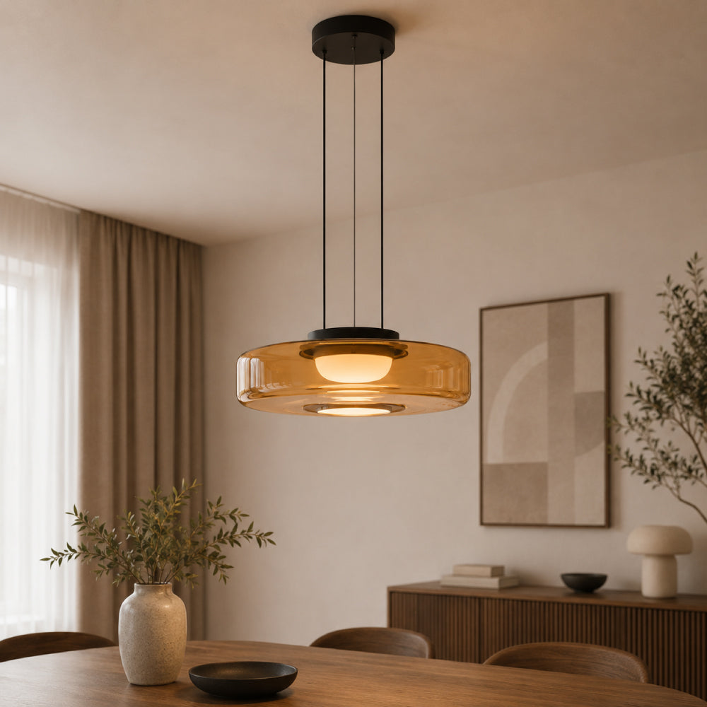 Glas Pendel Lampe - Lagdelt Glasdesign i Tonet Glas med Justerbar Højde 36