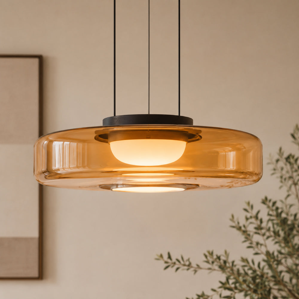 Glas Pendel Lampe - Lagdelt Glasdesign i Tonet Glas med Justerbar Højde 37