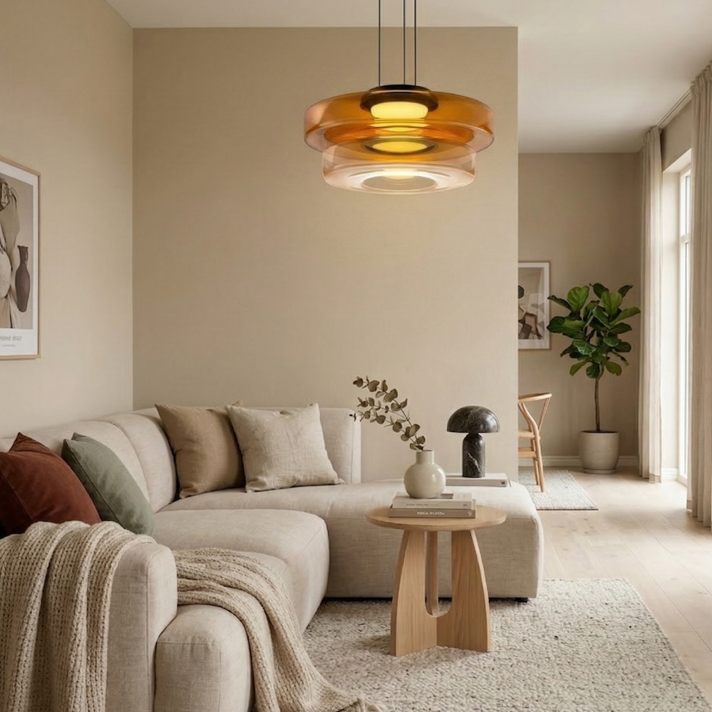Glas Pendel Lampe - Lagdelt Glasdesign i Tonet Glas med Justerbar Højde 4
