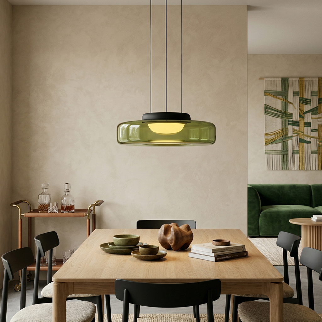 Glas Pendel Lampe - Lagdelt Glasdesign i Tonet Glas med Justerbar Højde 6

