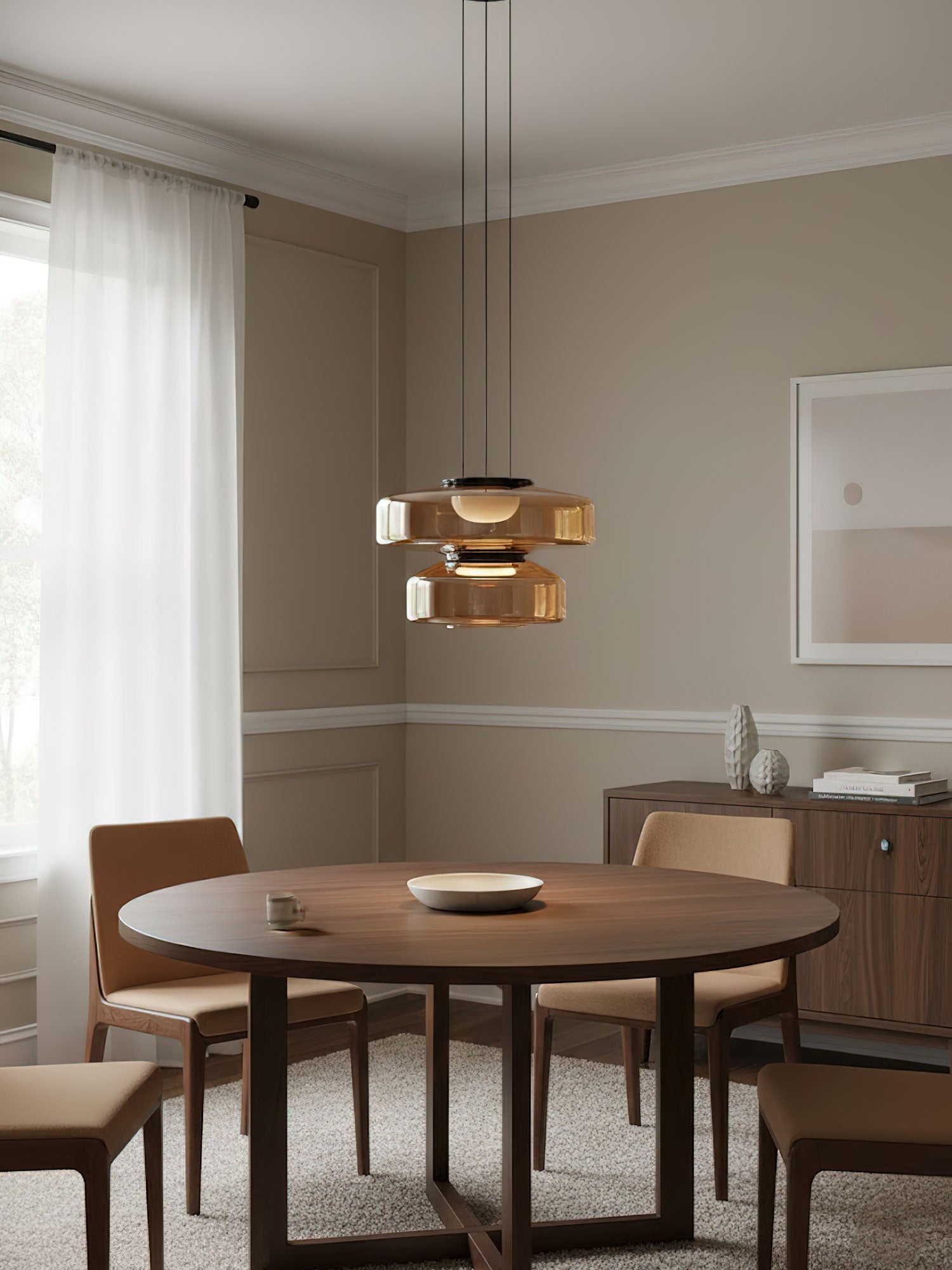 Glas Pendel Lampe - Lagdelt Glasdesign i Tonet Glas med Justerbar Højde 8

