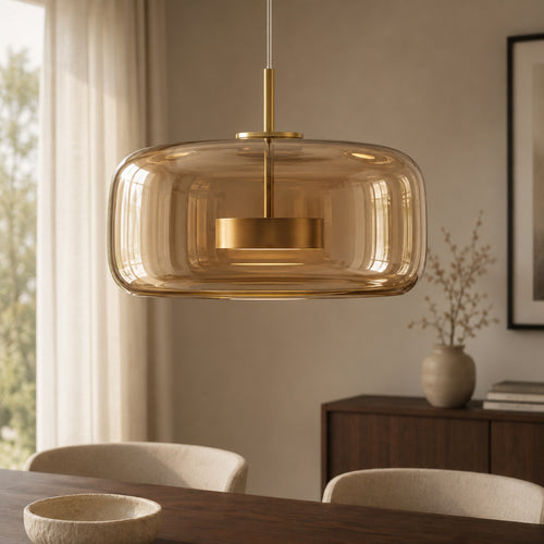 Glas Pendel Lampe til Spisebord – Elegant Design i Tonet Glas 0
