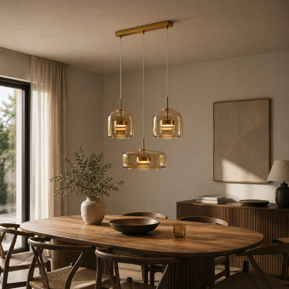 Glas Pendel Lampe til Spisebord - Elegant Design i Tonet Glas 12