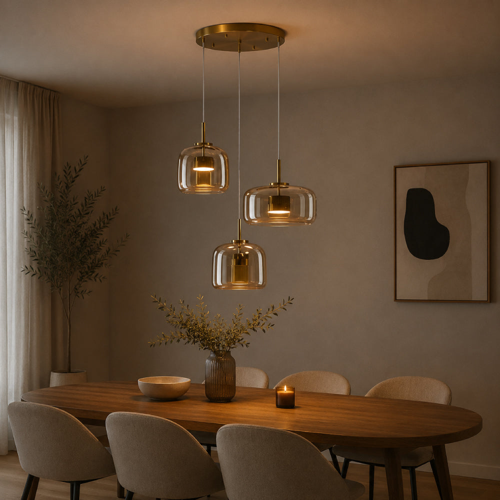 Glas Pendel Lampe til Spisebord - Elegant Design i Tonet Glas 14