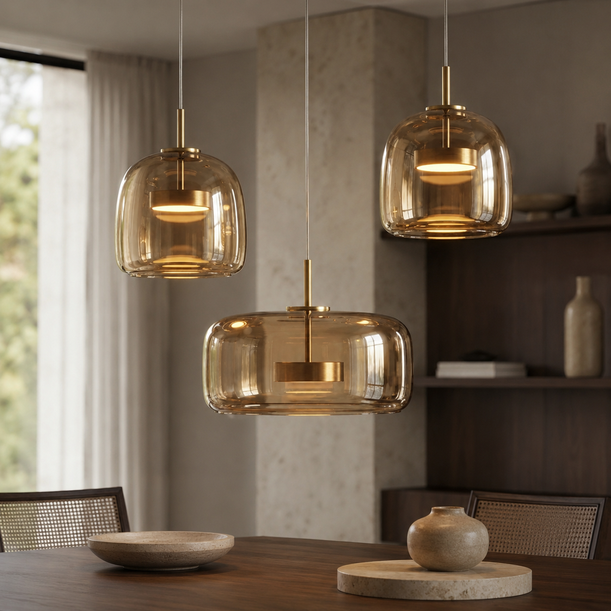 Glas Pendel Lampe til Spisebord – Elegant Design i Tonet Glas 17