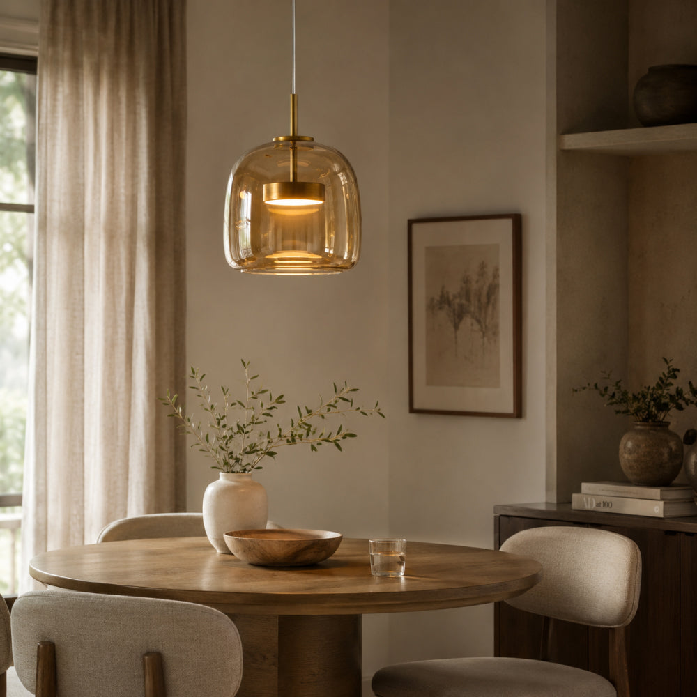 Glas Pendel Lampe til Spisebord - Elegant Design i Tonet Glas 2
