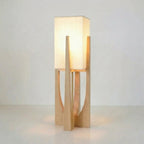 Gulvlampe i Wabi-Sabi Stil - Stofskærm og Træfod med Varmt Lys 9