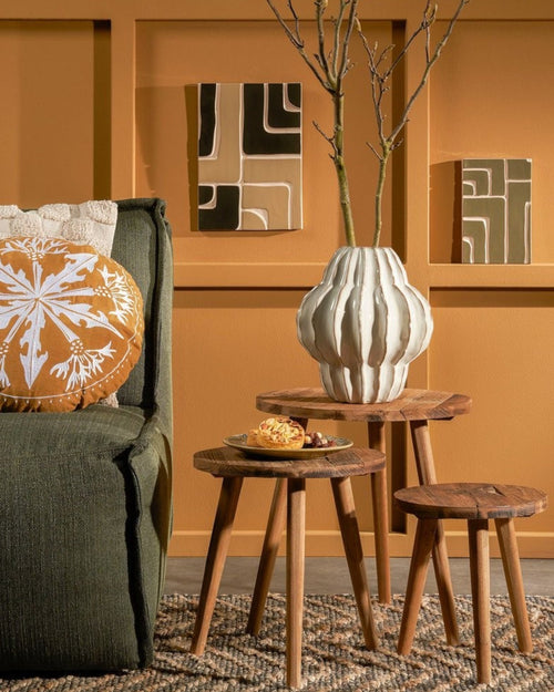 HolzKraft Sidebord | Rundt, Genbrugstræ, 35,5 cm til Sofa 1