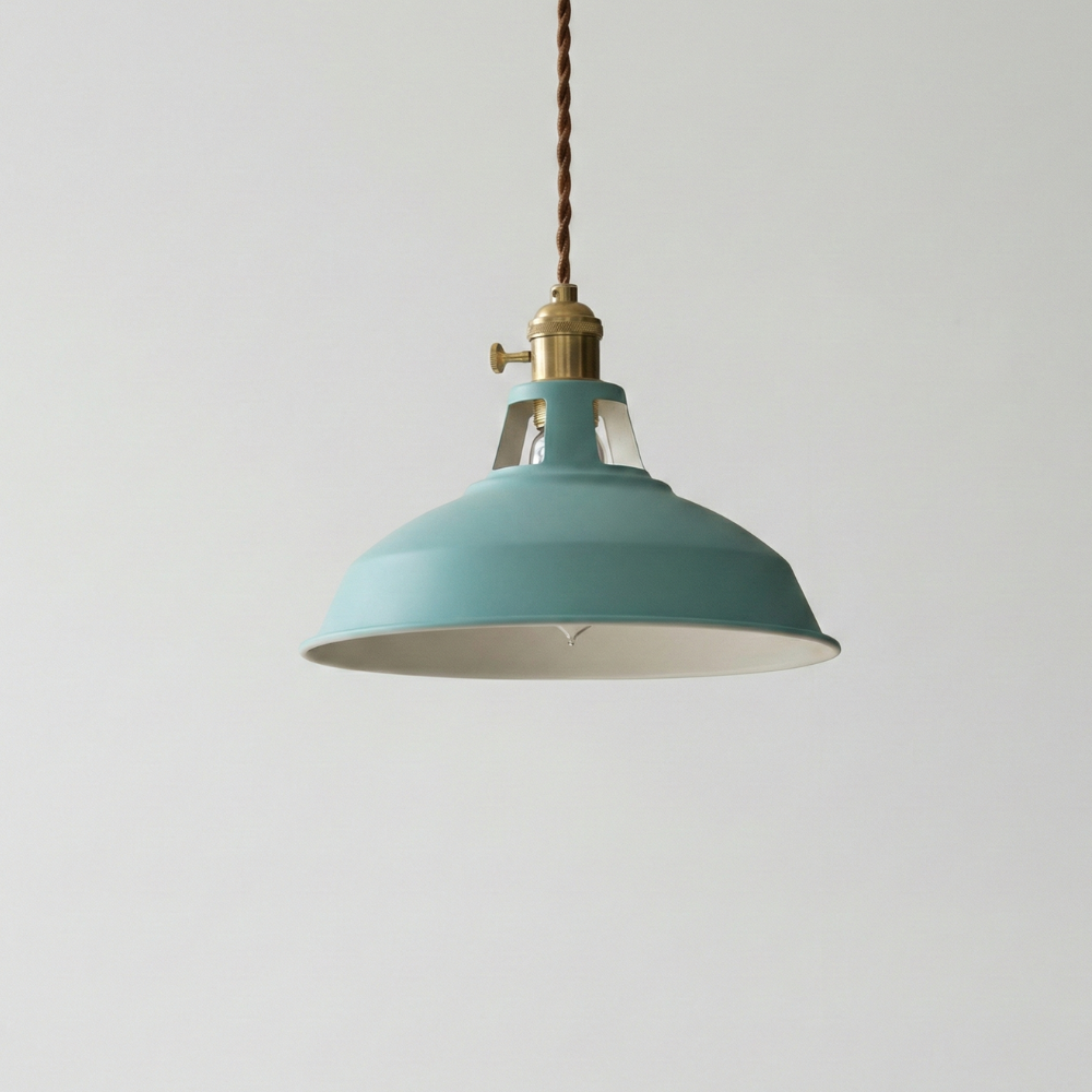 Industriel Pendel Lampe i Jern – Justerbar Højde med Farverige Metalskærme 1