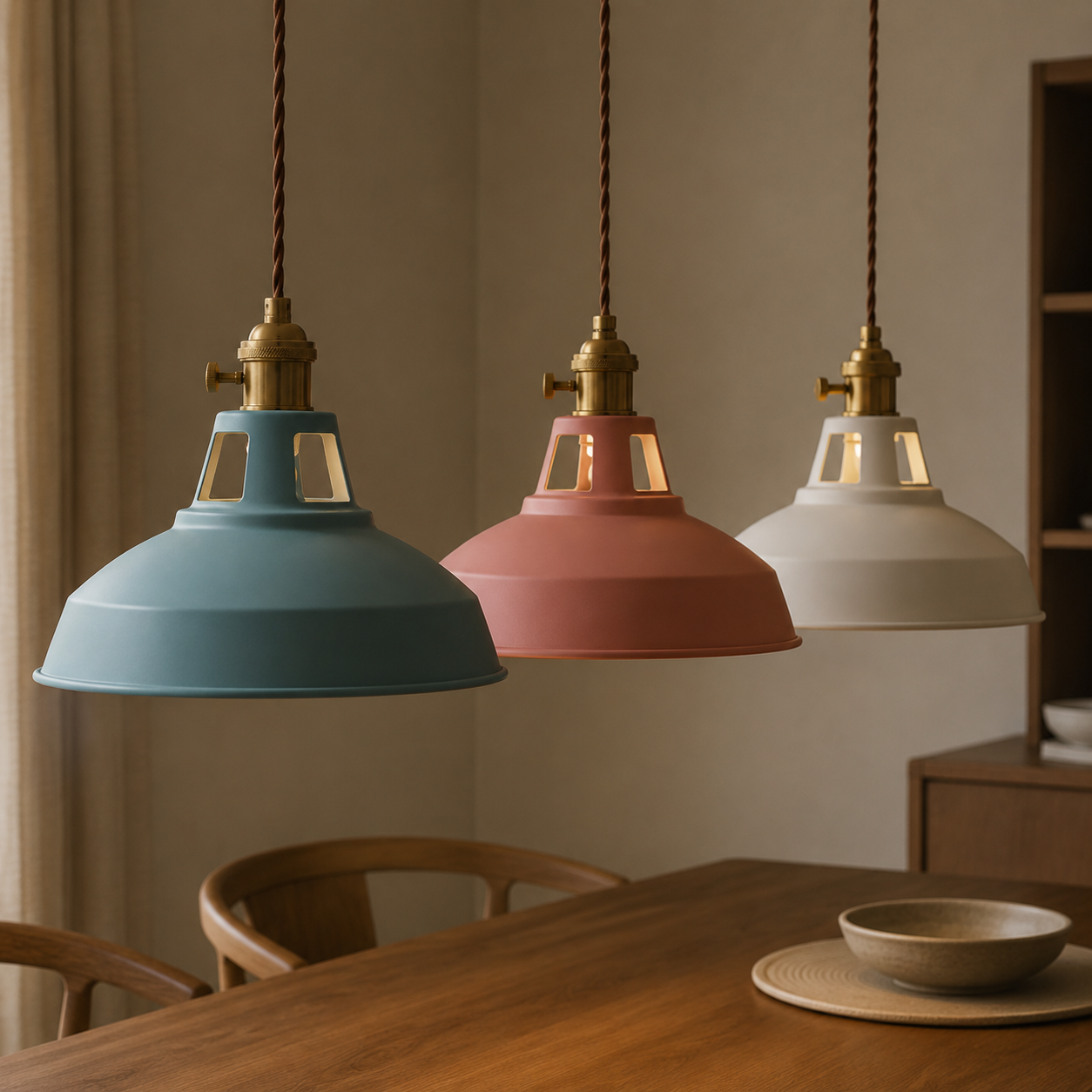 Industriel Pendel Lampe i Jern – Justerbar Højde med Farverige Metalskærme 13