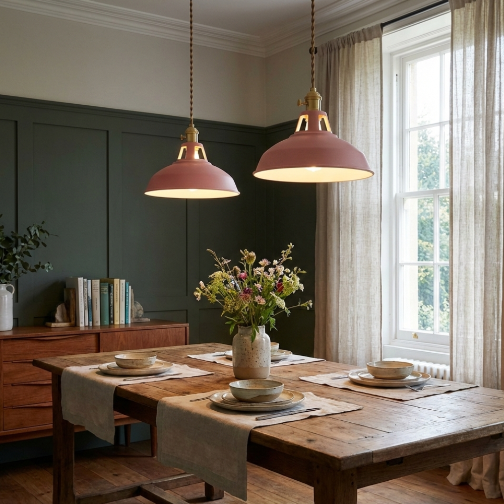 Industriel Pendel Lampe i Jern – Justerbar Højde med Farverige Metalskærme 4