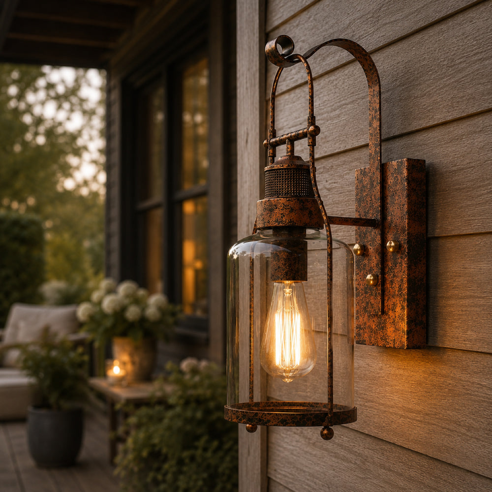 Industriel Væglampe i Metal - Udendørslampe med Glaskrukke 1
