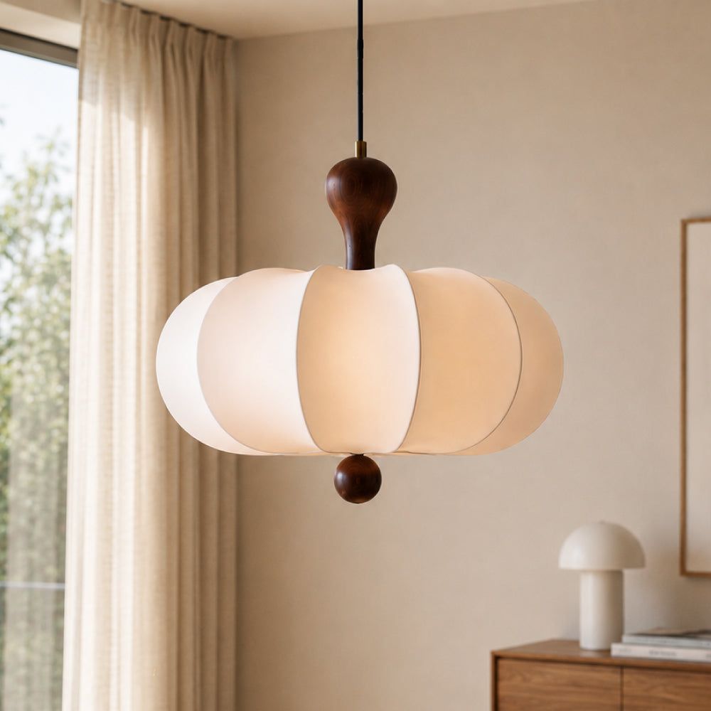 Japandi Pendel Lampe - Organisk Design med Trædetaljer i Valnød 1