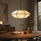 Japandi Pendel Lampe - Oval Stofskærm med Sort Ramme 2
