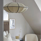 Japandi Pendel Lampe - Oval Stofskærm med Sort Ramme 4
