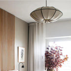 Japandi Pendel Lampe - Oval Stofskærm med Sort Ramme 5
