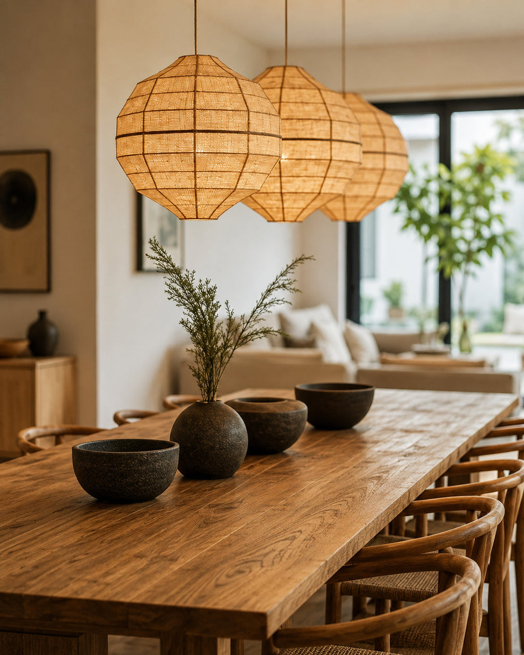 Japandi Pendel Lampe i Naturlig Plantefiber - Vævet Design med Justerbar Ledning 2