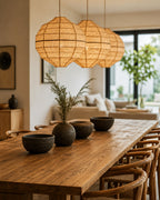 Japandi Pendel Lampe i Naturlig Plantefiber - Vævet Design med Justerbar Ledning 2